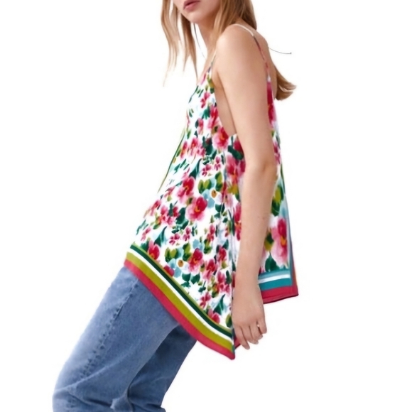 Zara Floral Asymmetrical Hem Spaghetti Strap Cami Blouse Size Small - Picture 3 of 11